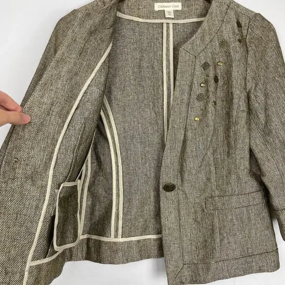 Coldwater Creek | Brown Textured Tweed Embellished Layering Career Jacket - Picture 6 of 9